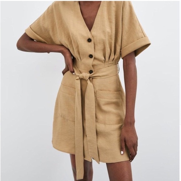 Zara camel button down dress - Picture 1 of 14